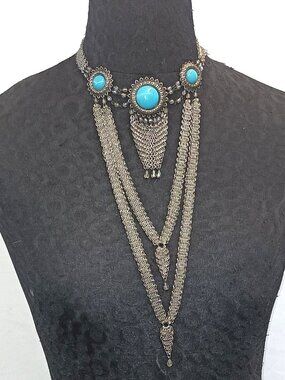 Ferrara Whiting and Davis Faux Turquoise and Antique Silver Necklace
